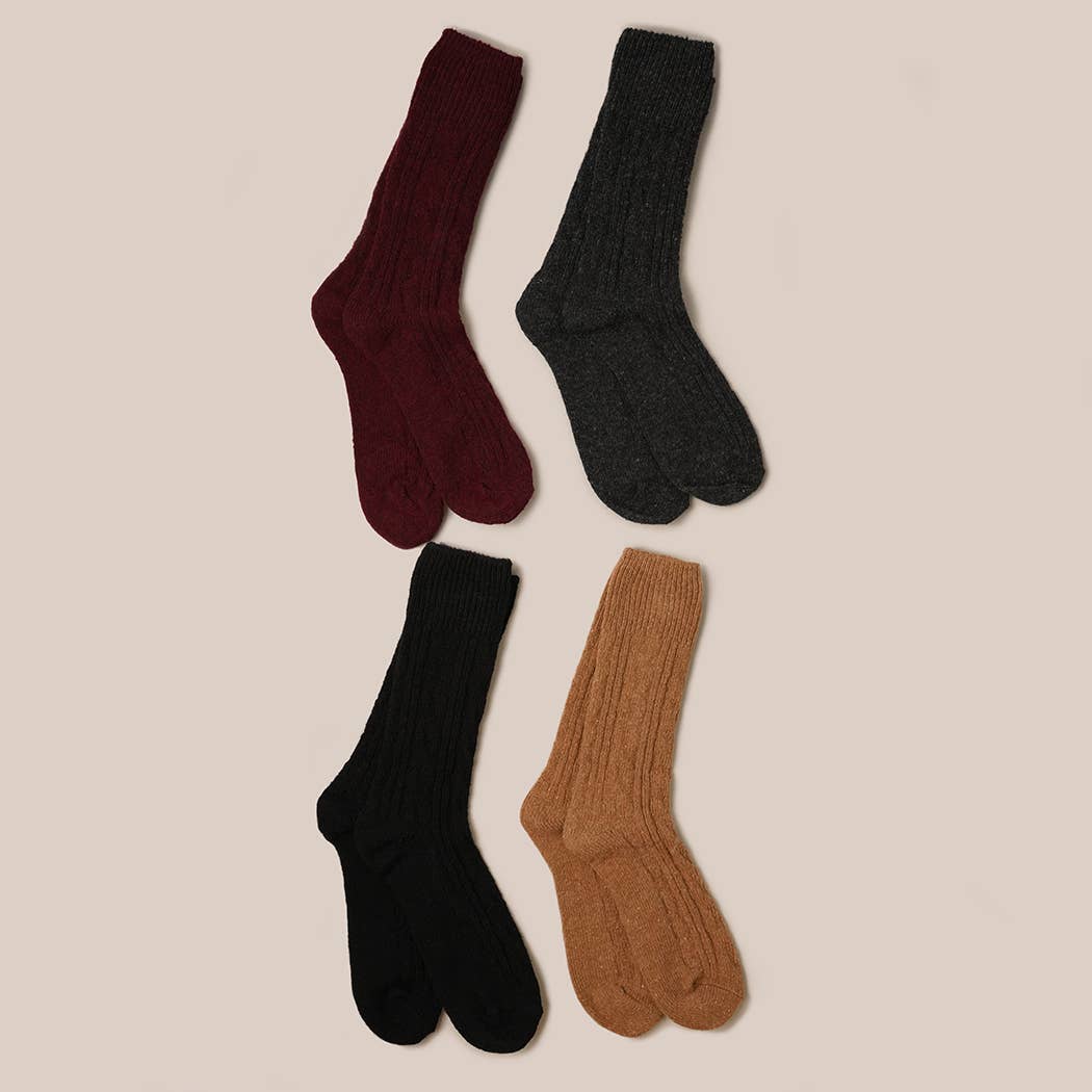 Women's Rib Knitted Wool Blend Crew Socks.