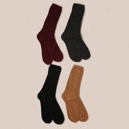 Women's Rib Knitted Wool Blend Crew Socks.