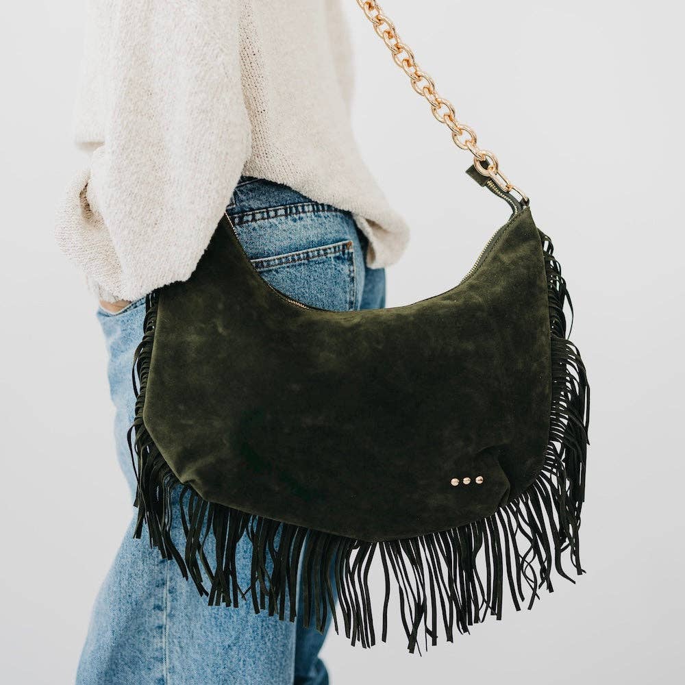 Loretta Suede Fringe Slouchy Bag