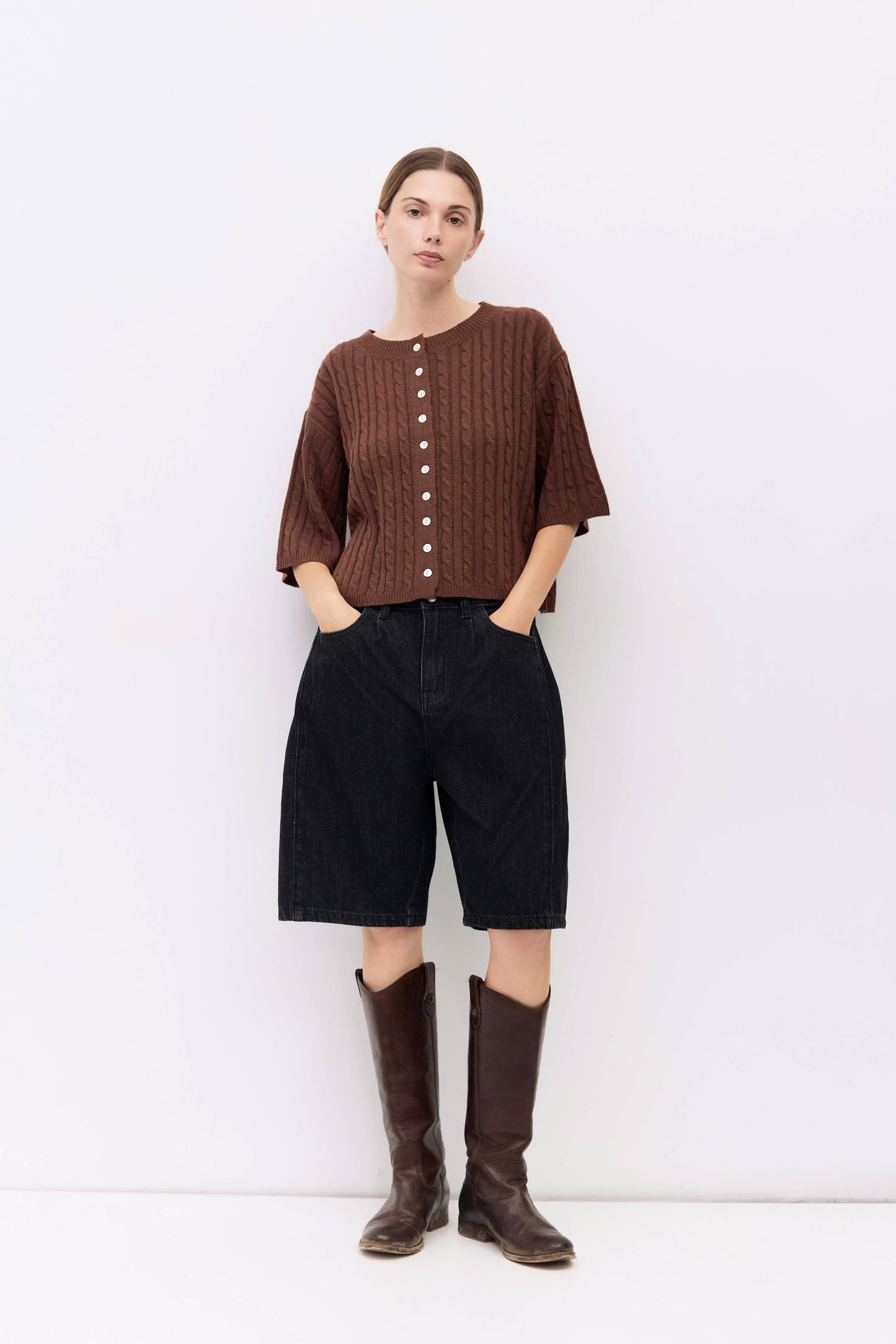 The Poppy Cardigan | Cable Knit Elbow Sleeve Cardigan