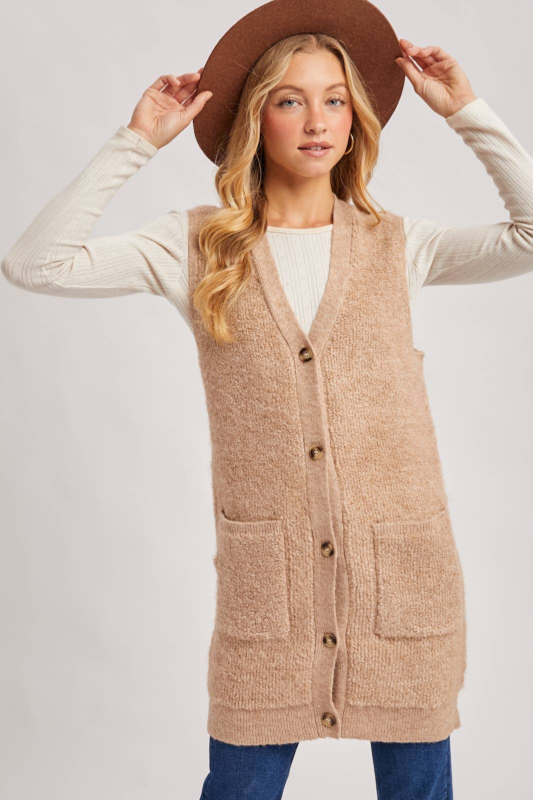 Teddy Knit Long Lined Vest