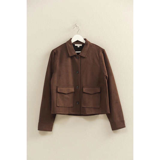 Karena Button-Front Tailored Suede Jacket