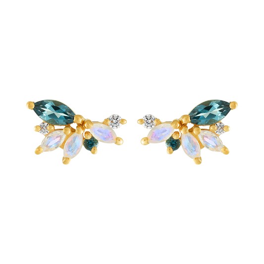 Rainbow Moonstone & London Blue Topaz Butterfly Studs