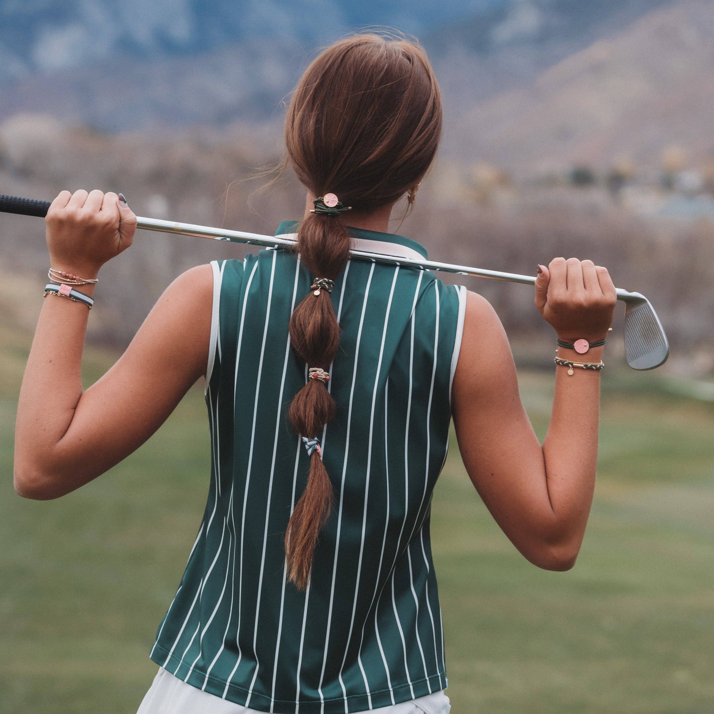 "Tee Time" Green and Pink Hair Tie Bracelets with Removable Ball Marker