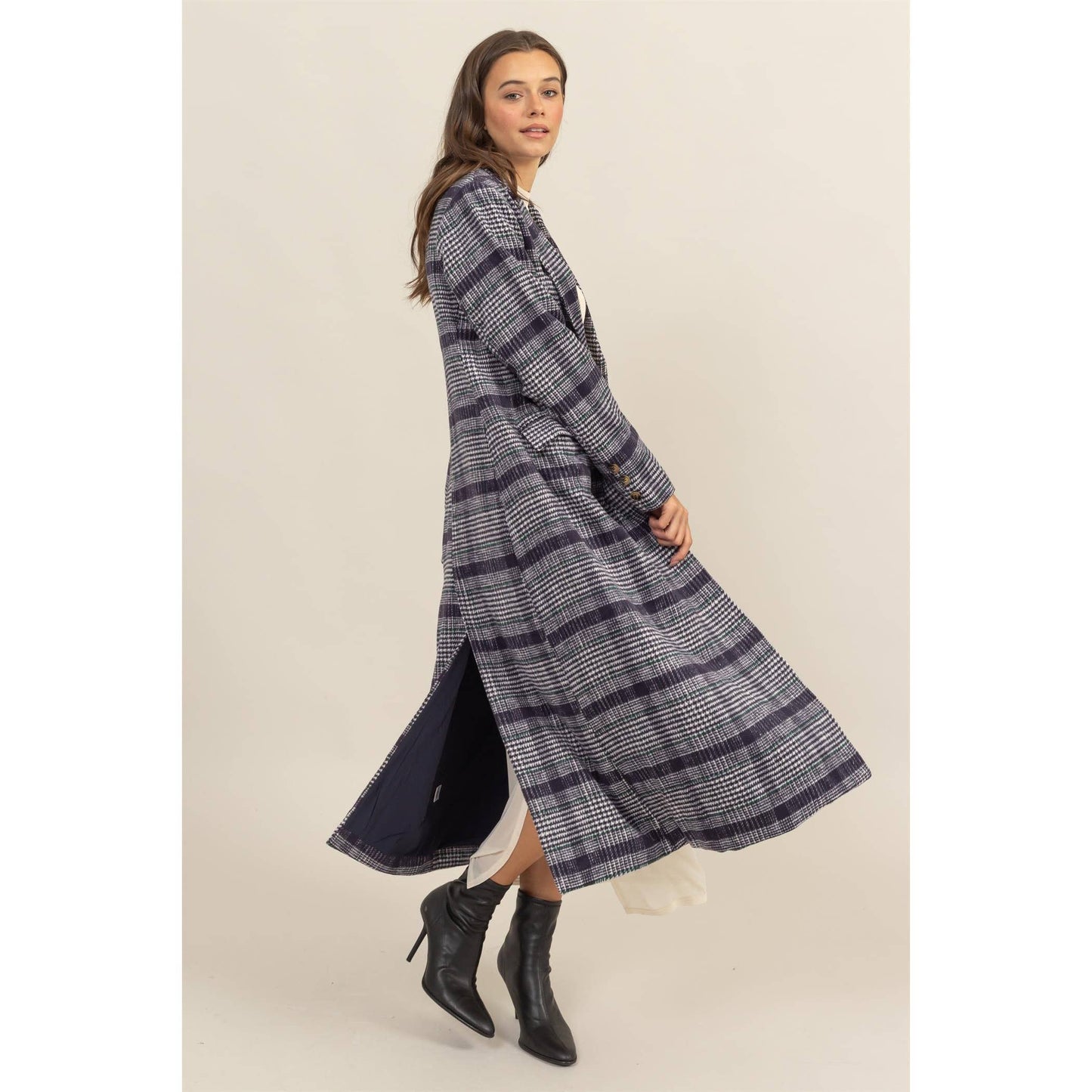 Kyleigh Plaid Long Coat