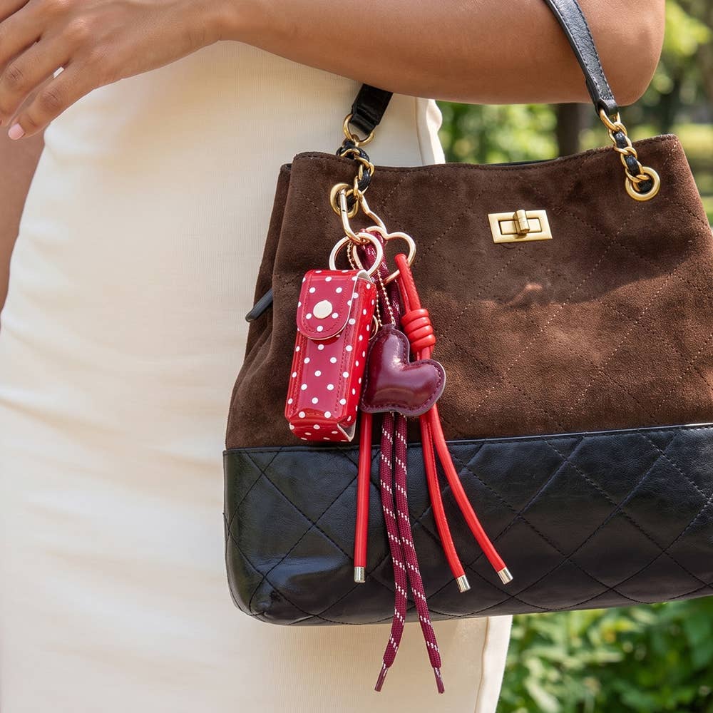 Polka Dot Mini Pouch With Heart Bag Charm