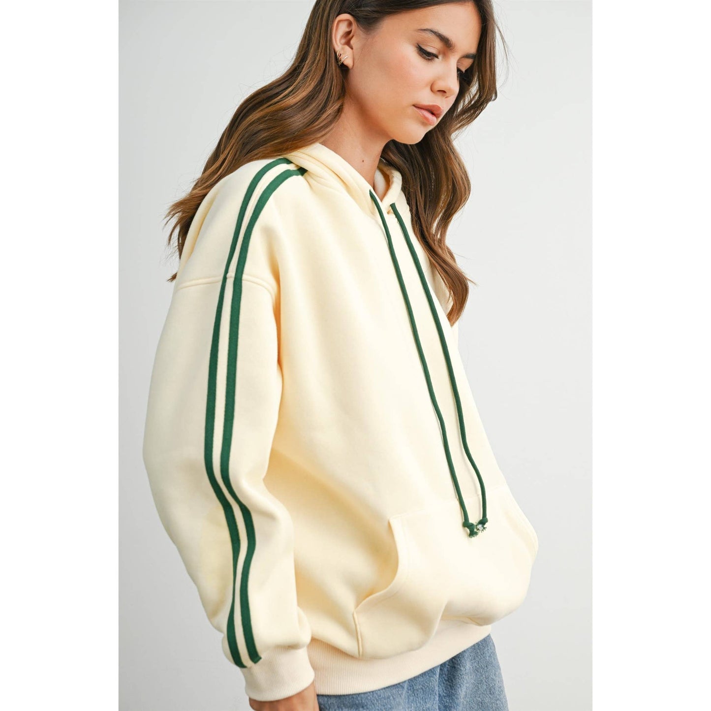 Winnie Contrast Striped  Drawstring Hoodie