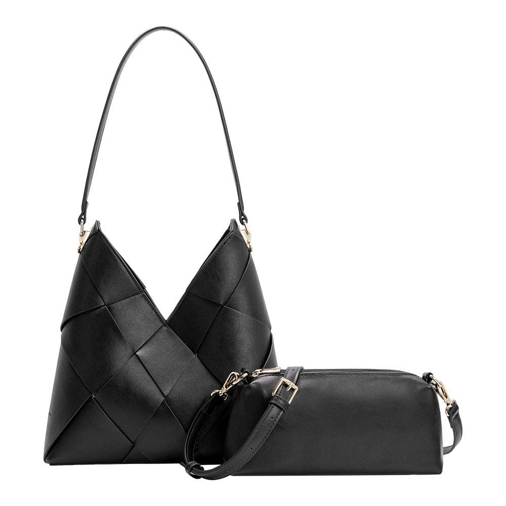 Phaedra Black Vegan Leather Shoulder Bag