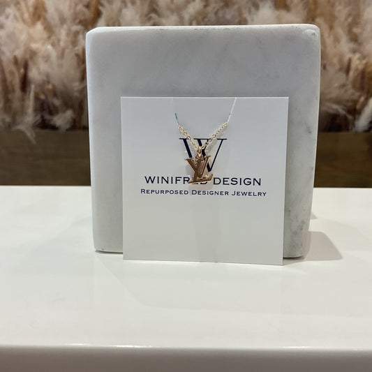 Gold LV Logo Dainty Necklace