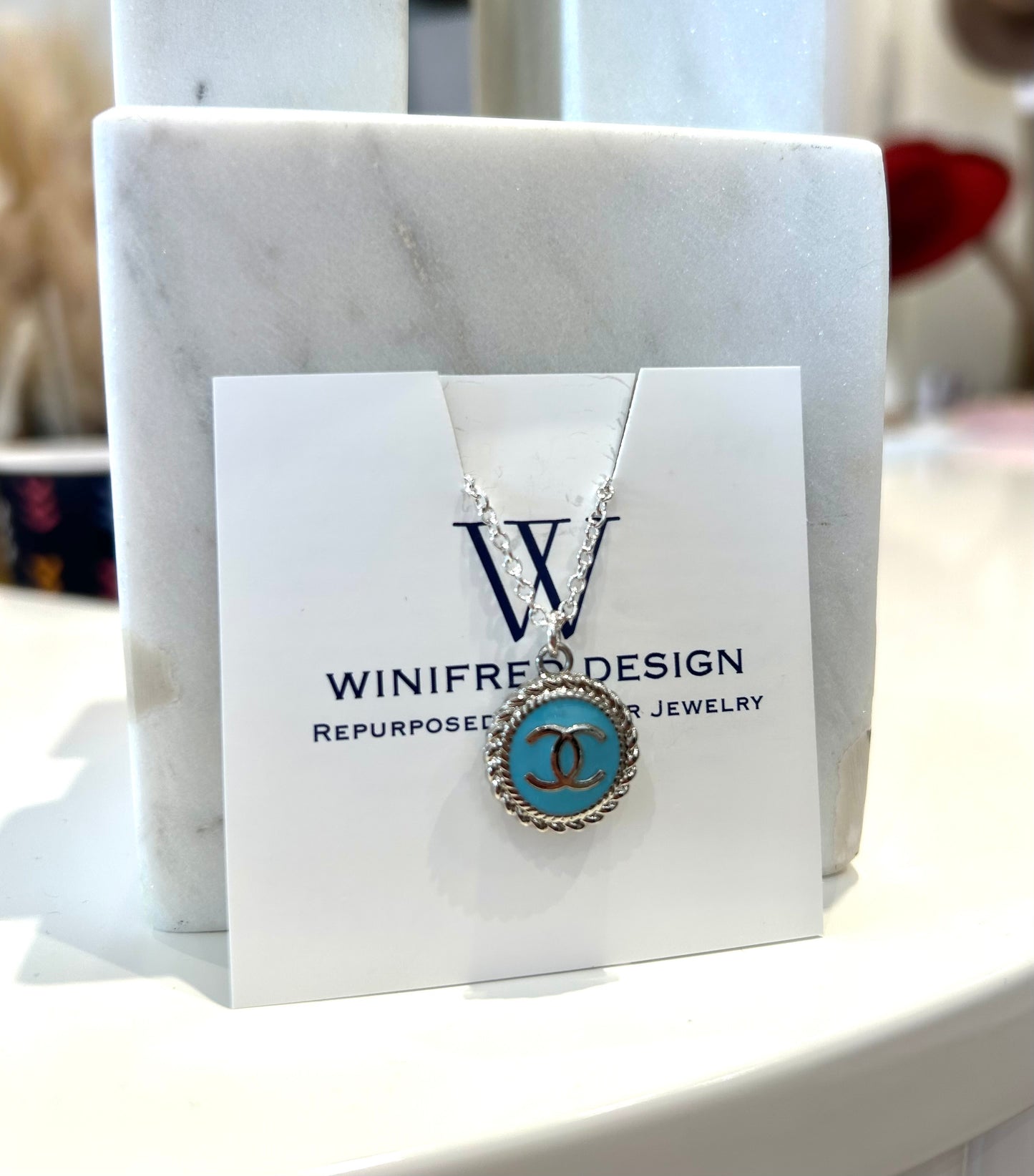 Silver Chanel Dainty Necklace - Blue