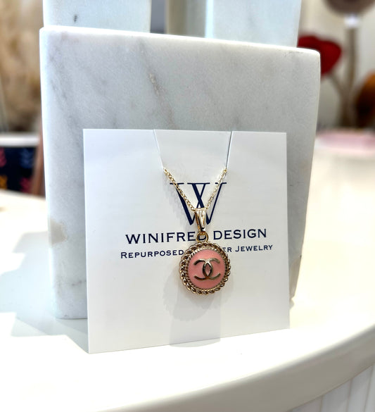Gold Chanel Dainty Necklace - Pink