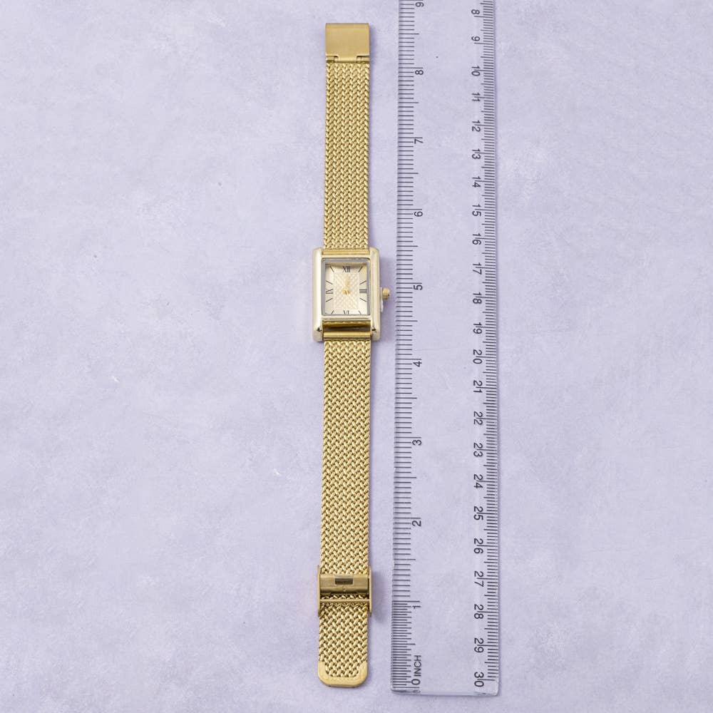 Square Case Mesh Band Roman Numeral Watch