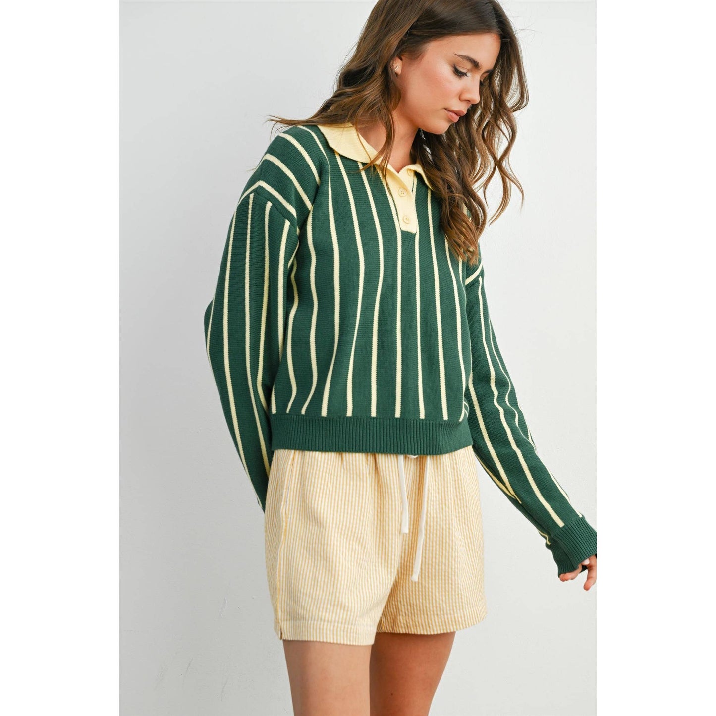 Aria Collared Striped Polo Sweater