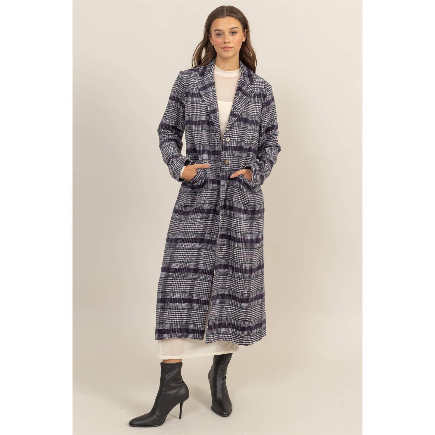 Kyleigh Plaid Long Coat