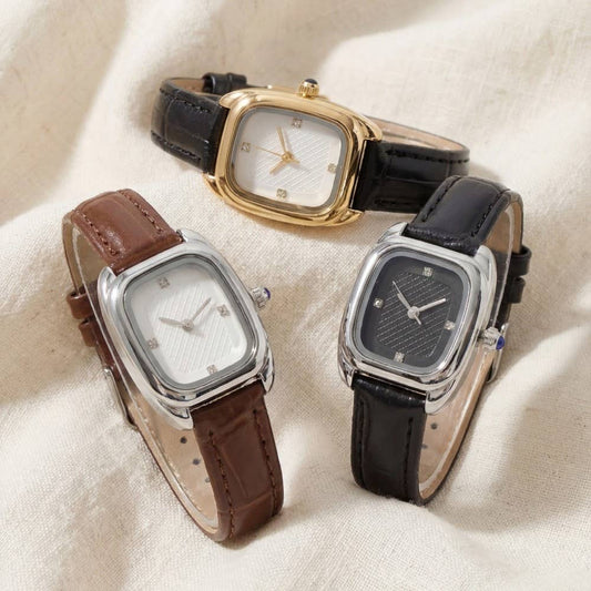 Croc Embossed Leather Strap Square Watch
