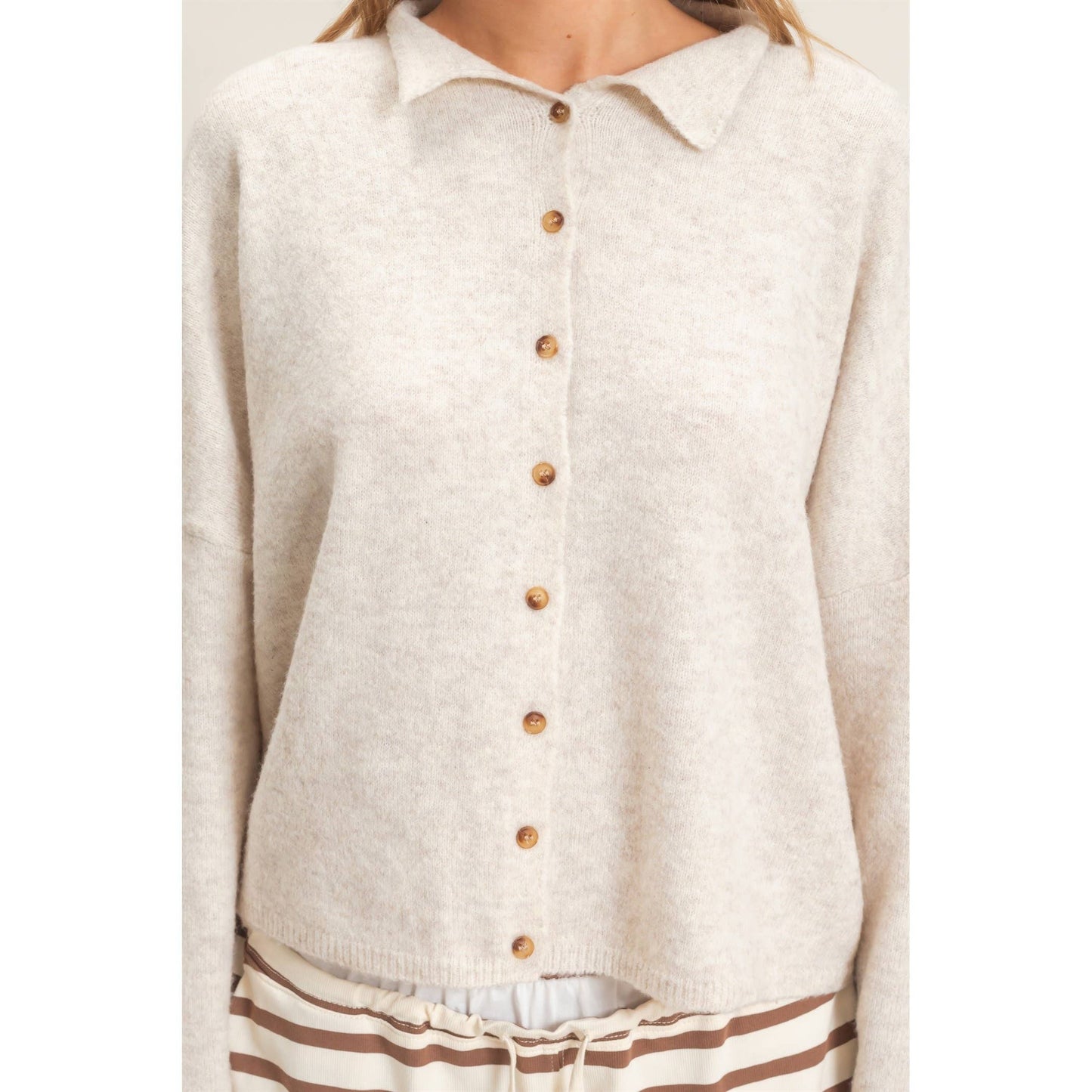 Button-Up Collared Sweater Cardigan