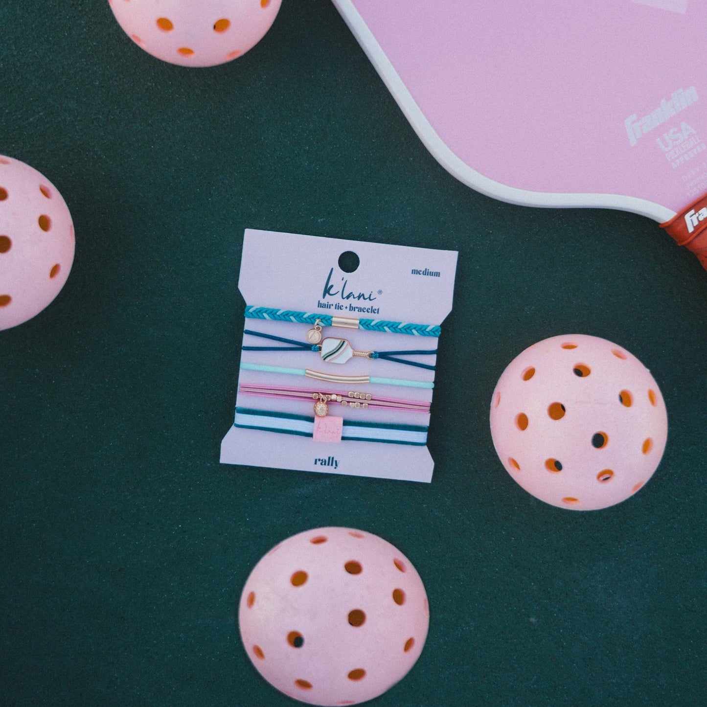 "Rally" Pickleball with Pink and Green Hair Tie Bracelets