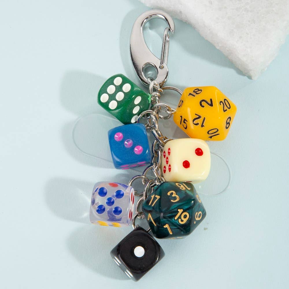 Mixed Seven Dice Chain Bag Charm