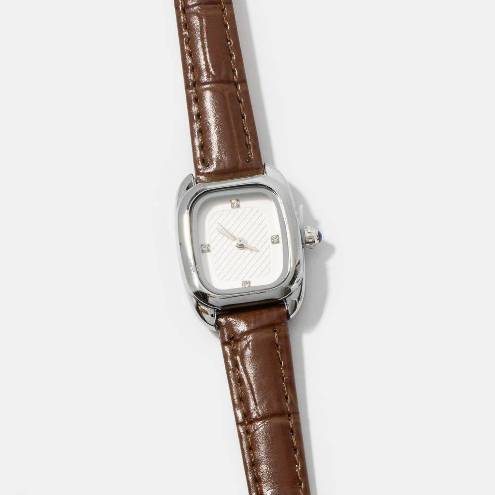 Croc Embossed Leather Strap Square Watch