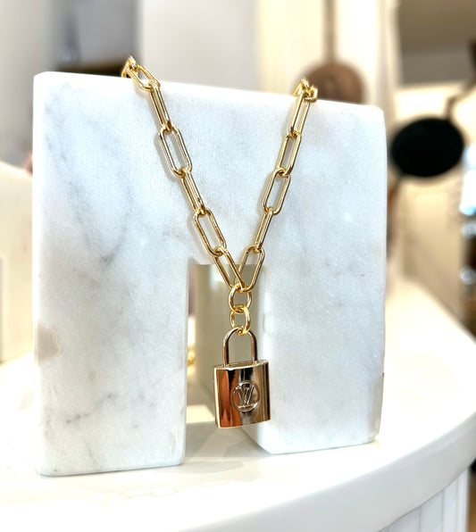 Gold LV Lock Chain Necklace