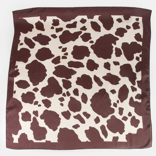 Dark Brown Cow Print Square Bandana Scarf