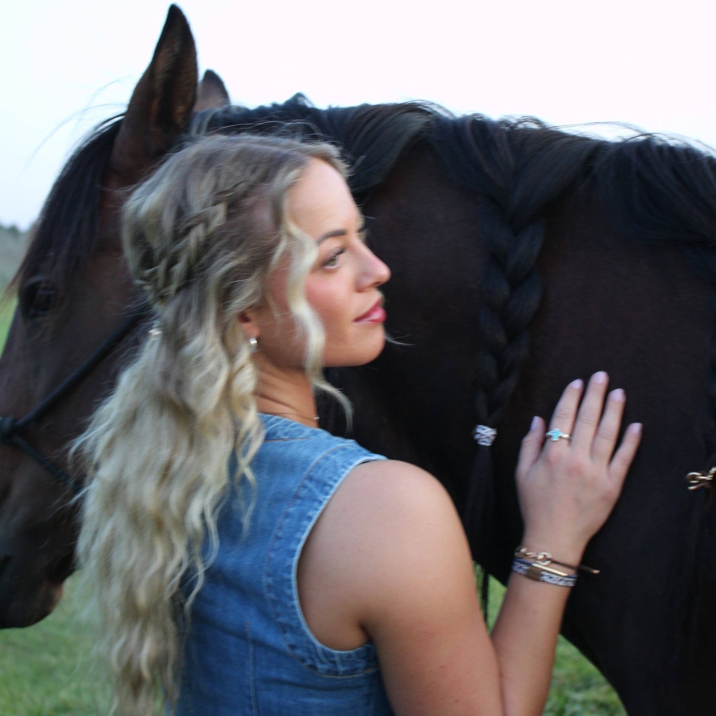 "Gallop" Horse & Bit Equestrian Accents in Rich Brown & Blue Hair Tie Bracelets