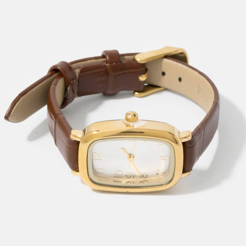 Vintage Cushion Croc Leather Embossed Square Watch