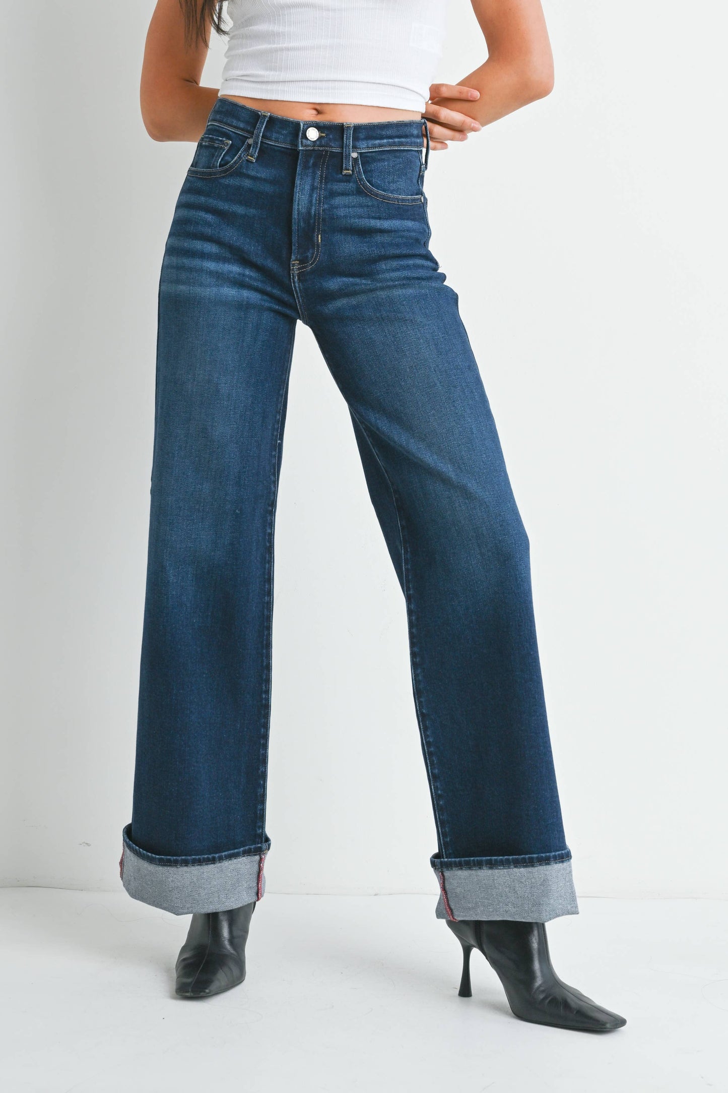 Cuffed Palazzo Denim - Dark