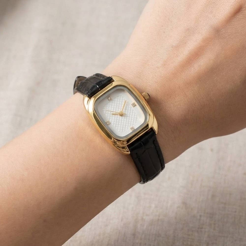 Croc Embossed Leather Strap Square Watch