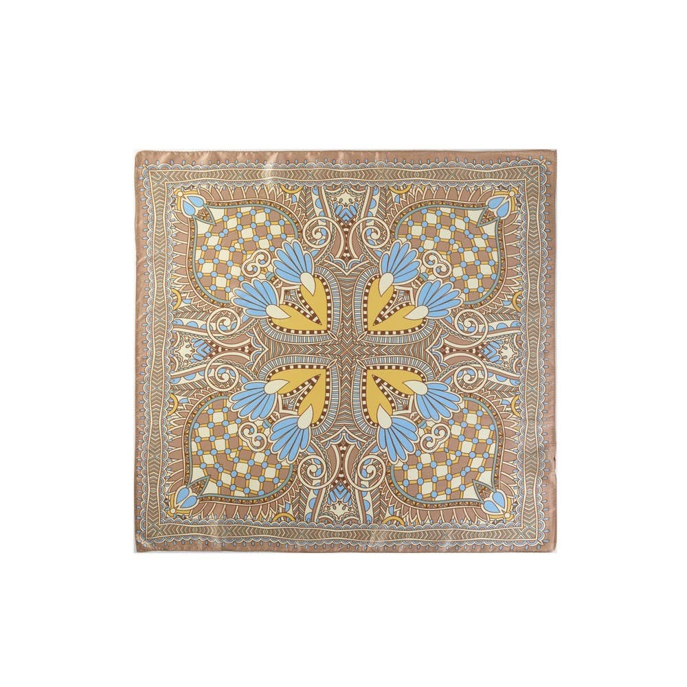 Art Deco Fan Print Satin Square Bandana Scarf