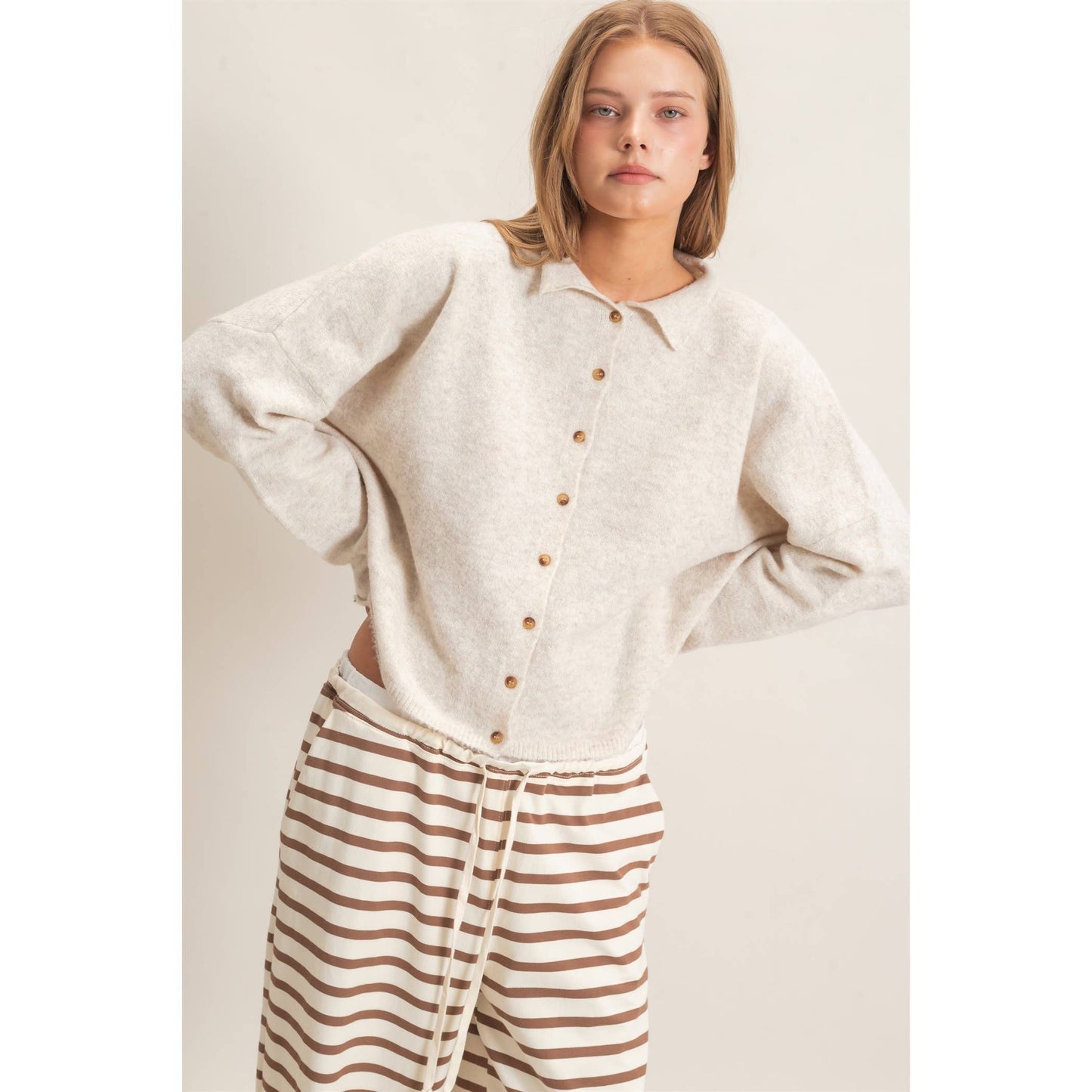 Button-Up Collared Sweater Cardigan