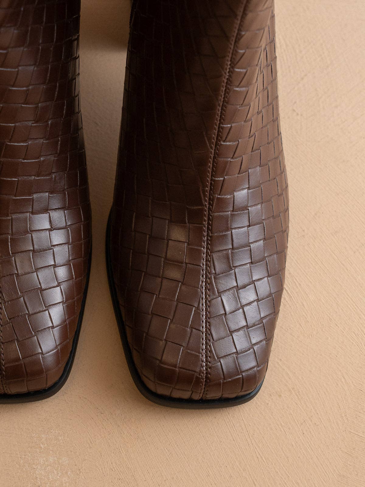 The Demi | Coffee Woven Block Heel Ankle Boot