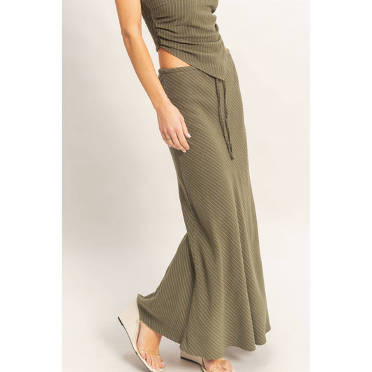 Bias Striped Midi Skirt