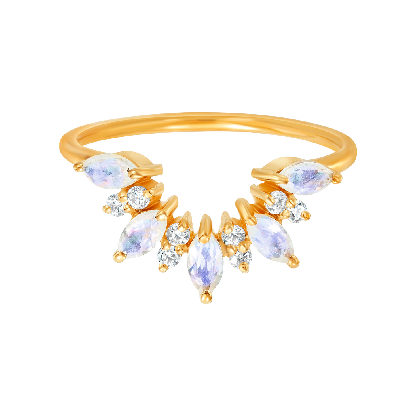 Rainbow Moonstone & Diamond Sunrise Arc Ring