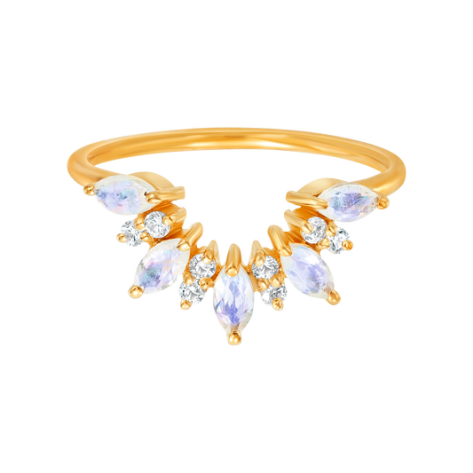 Rainbow Moonstone & Diamond Sunrise Arc Ring