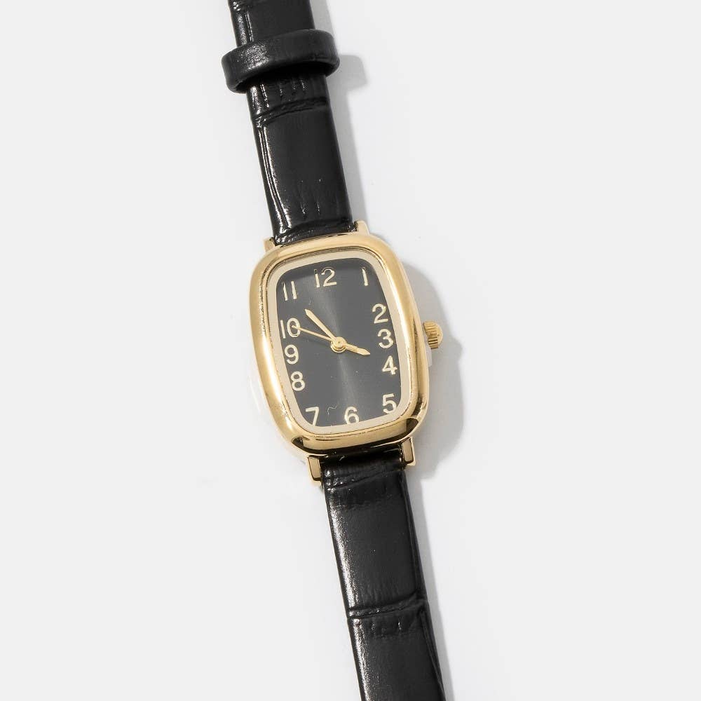 Vintage Cushion Croc Leather Embossed Square Watch