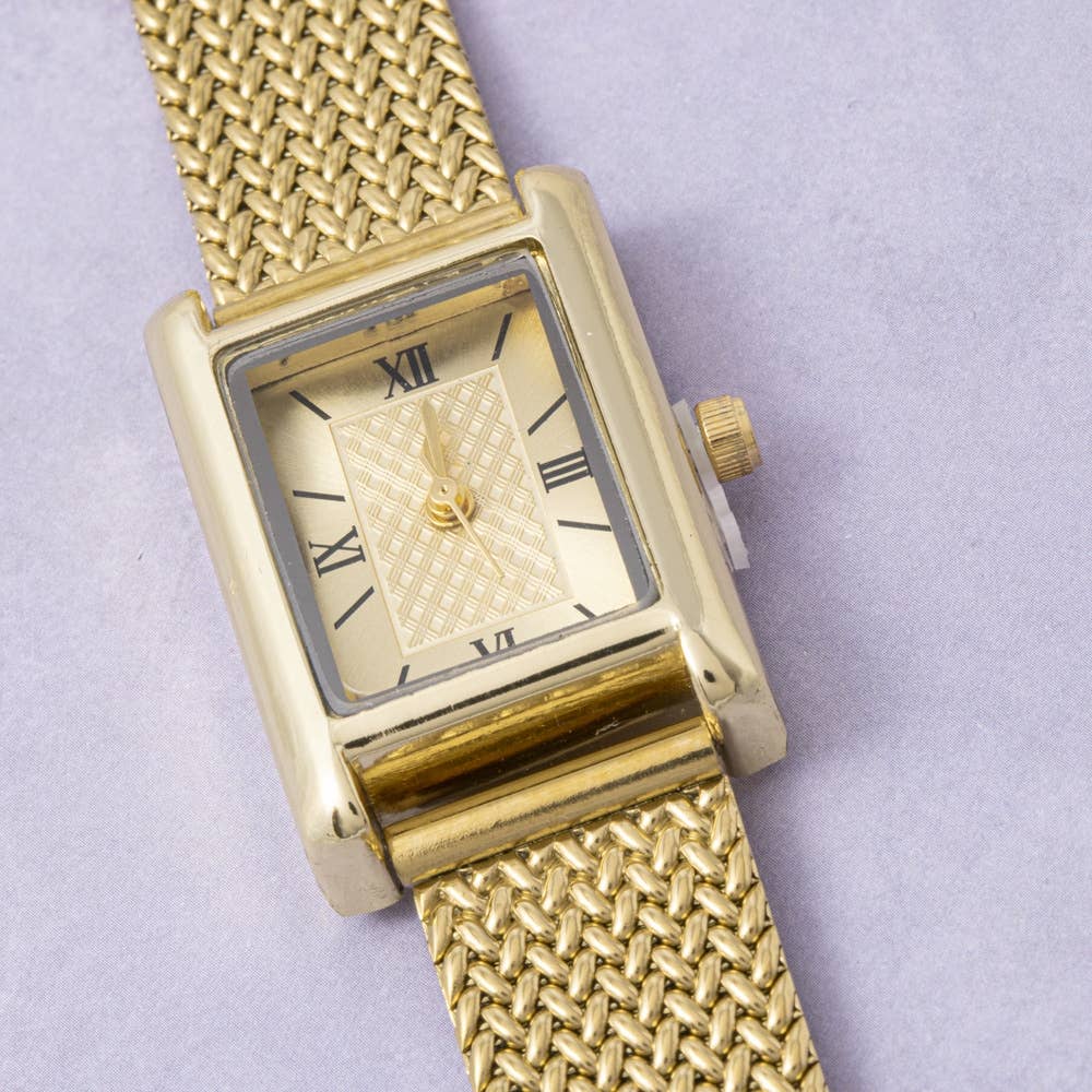 Square Case Mesh Band Roman Numeral Watch