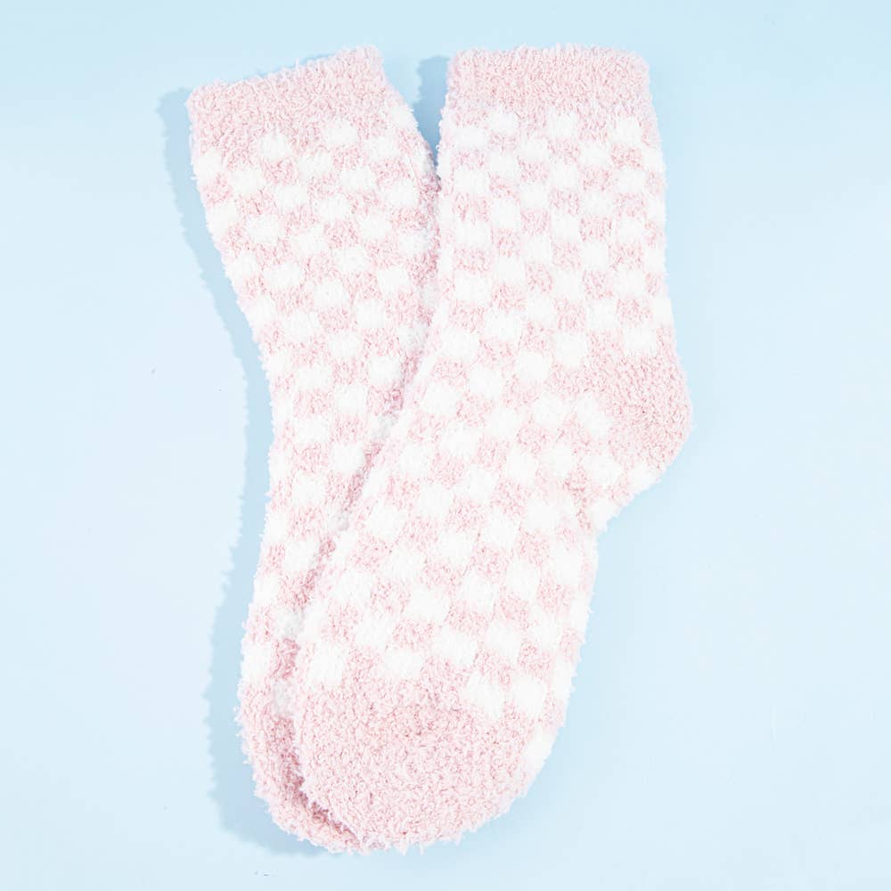 Checkerboard Cozy Fuzzy Crew Socks