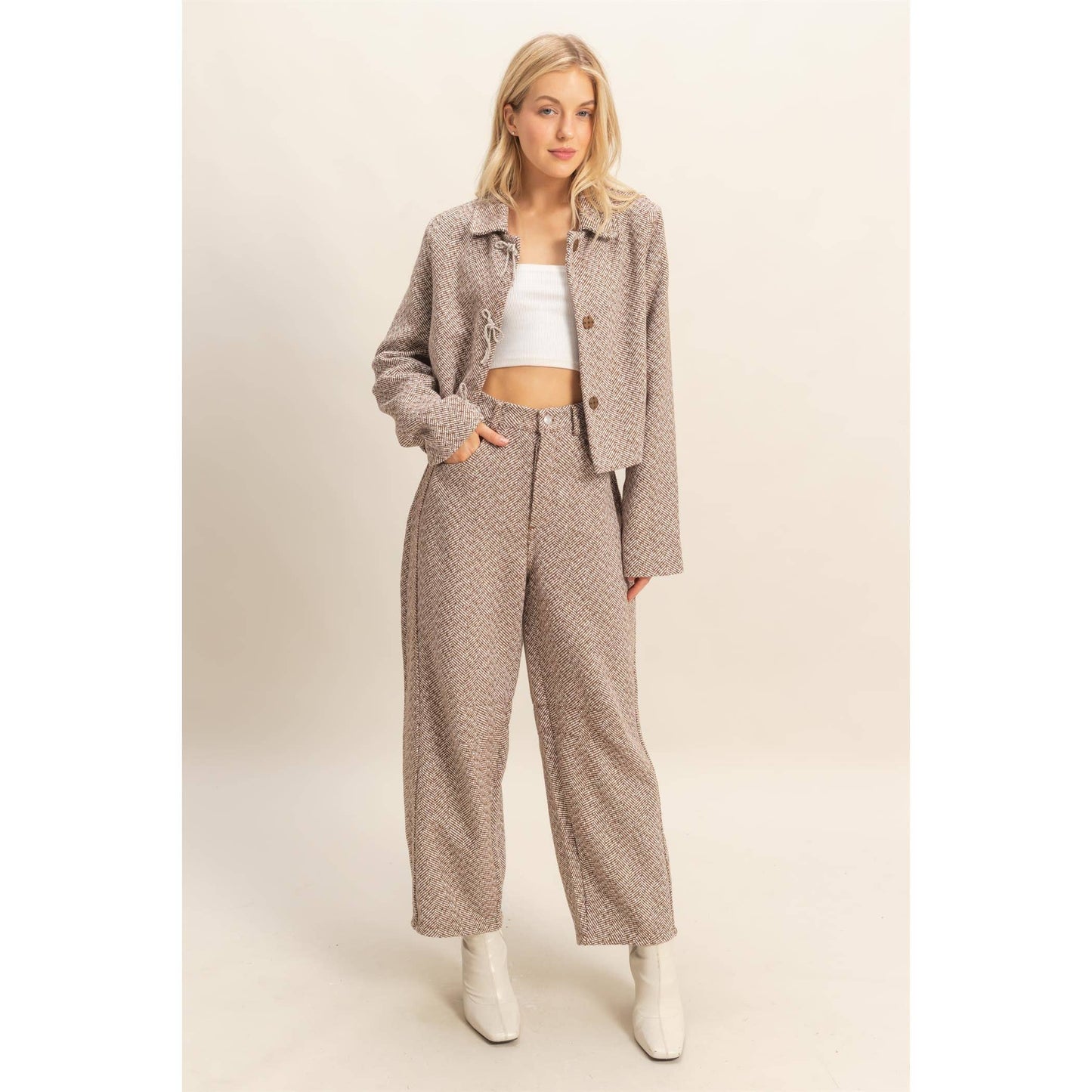 Noel Herringbone Barrel Pants