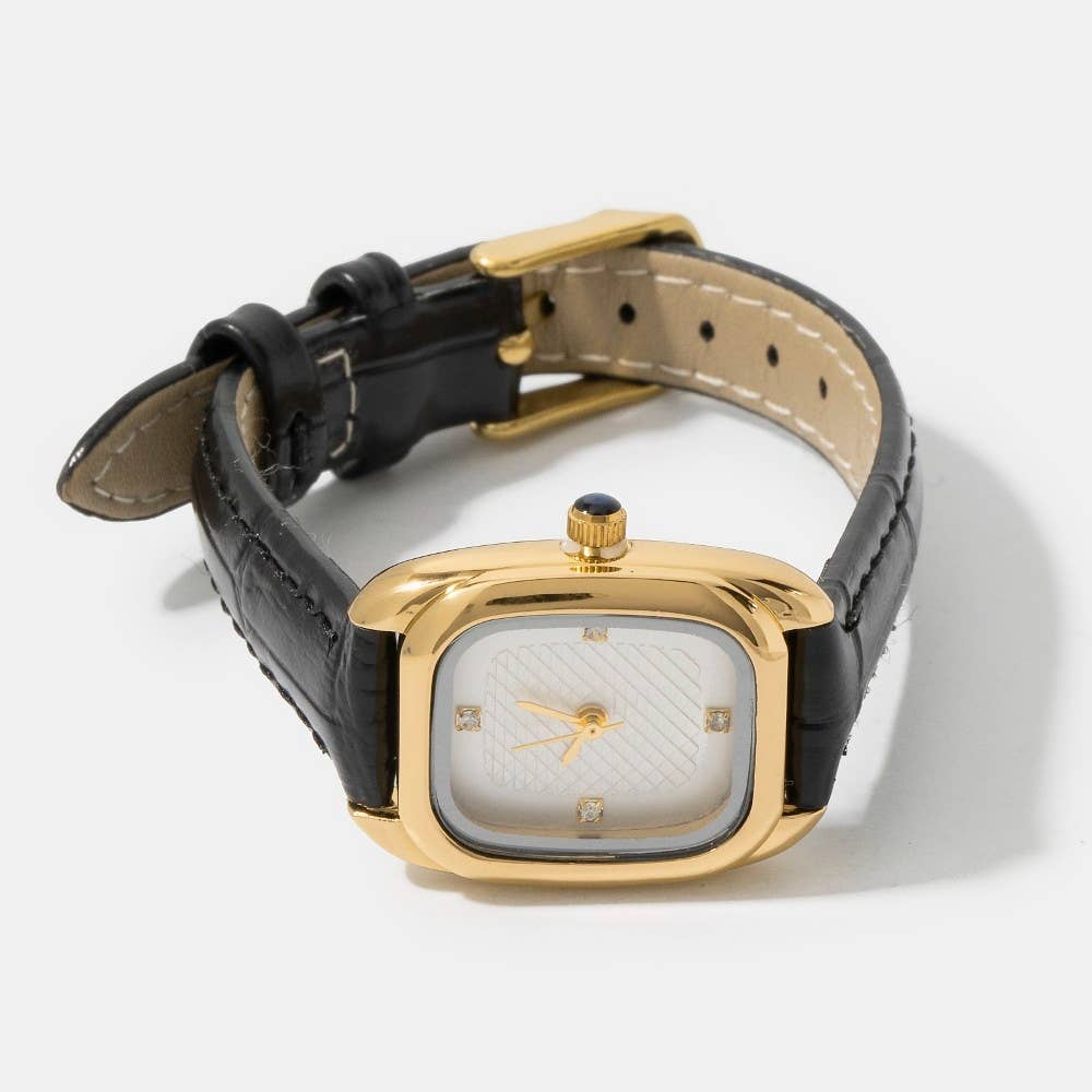 Croc Embossed Leather Strap Square Watch
