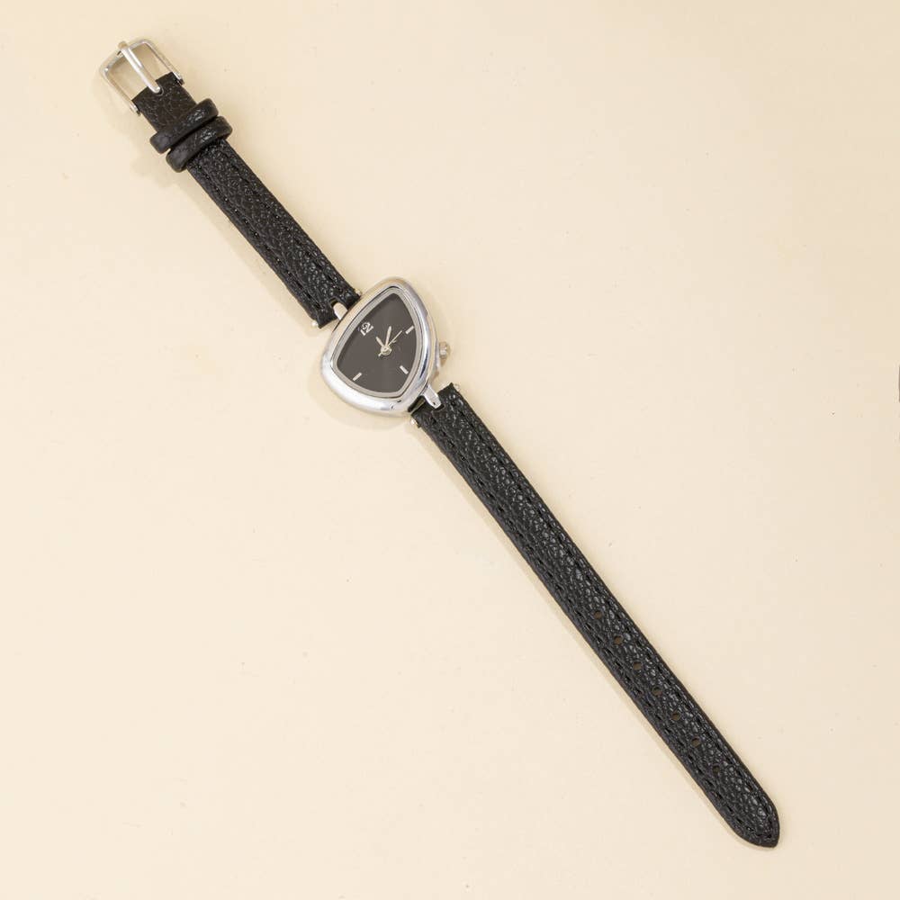 Slim Bonded Leather Strap Shield Case Watch