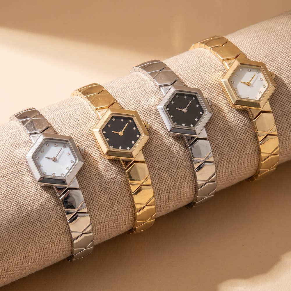 Hexagon Face Chevron Link Bracelet Watch