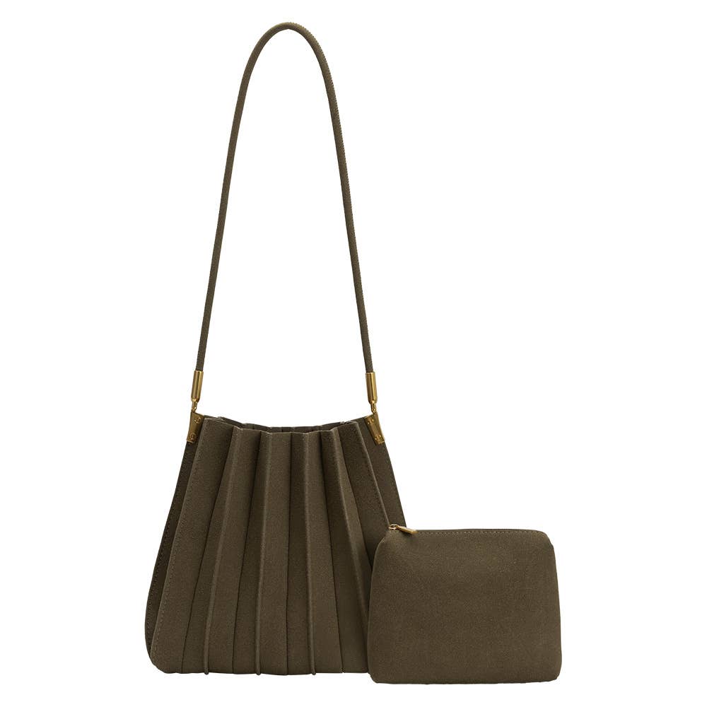 Carrie Olive Suede Shoulder Bag