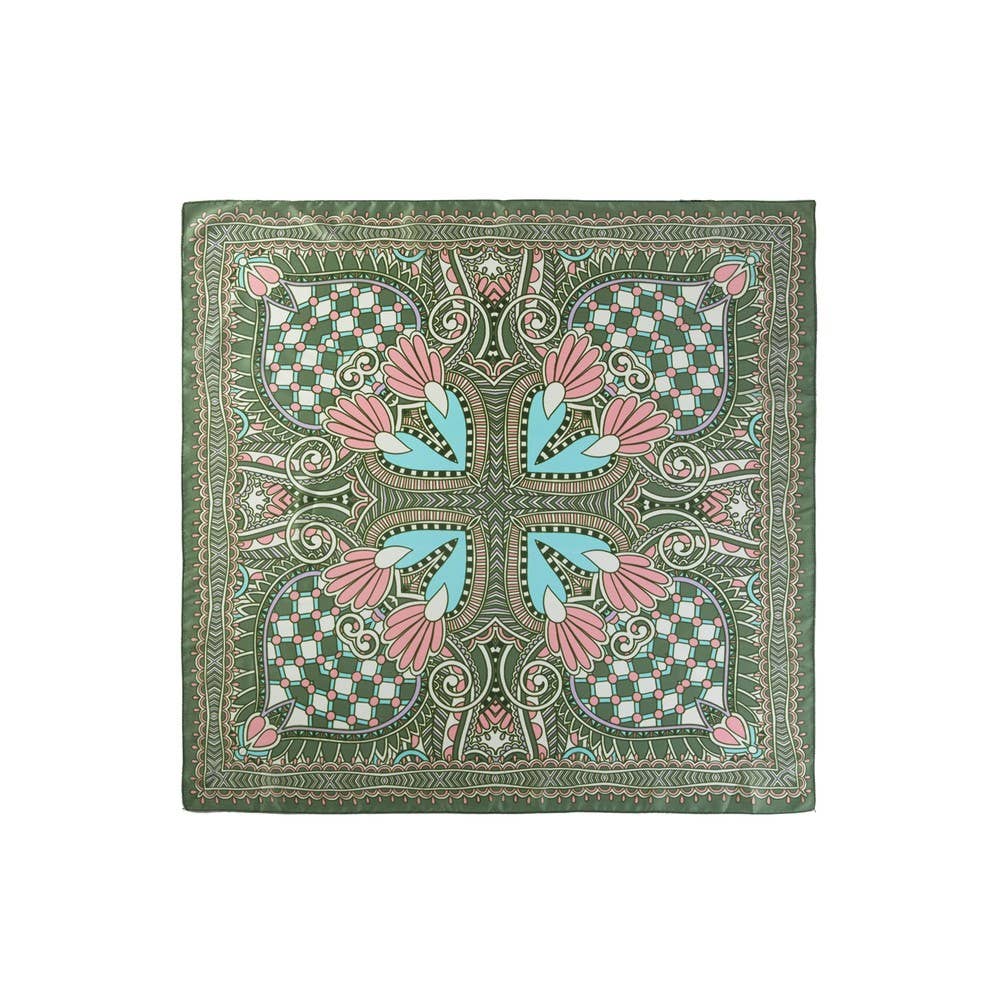 Art Deco Fan Print Satin Square Bandana Scarf