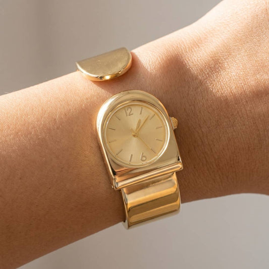 Polished Wide Cuff Clamp Bangle Watch