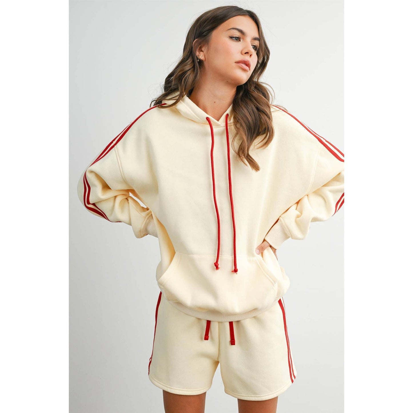 Winnie Contrast Striped  Drawstring Hoodie