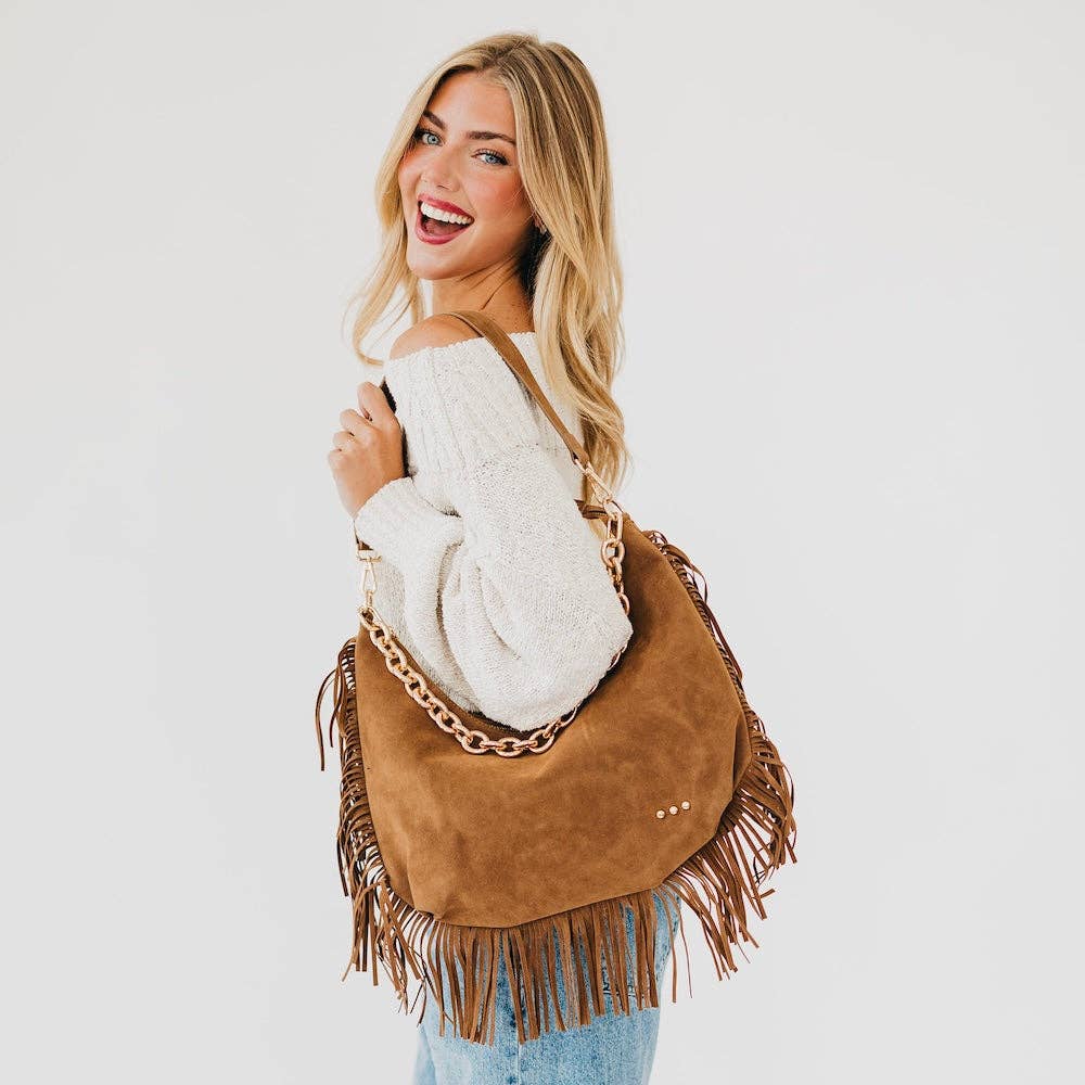 Loretta Suede Fringe Slouchy Bag