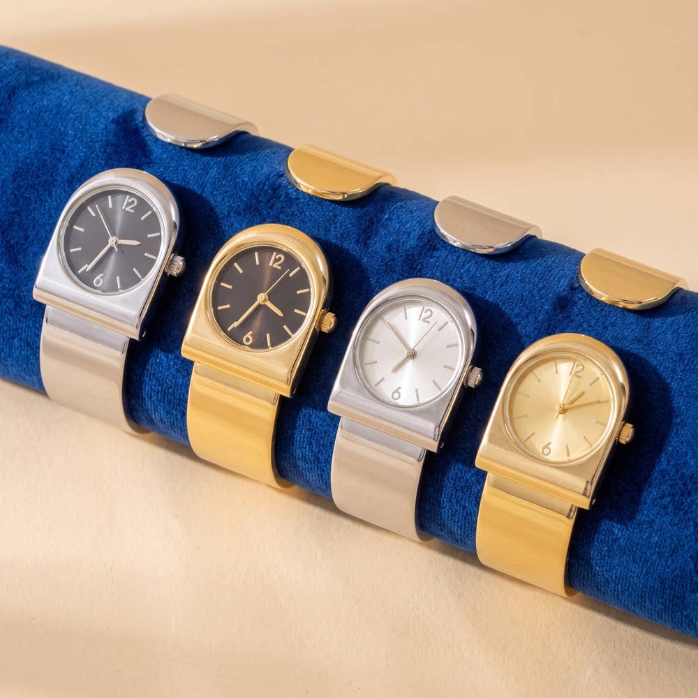 Polished Wide Cuff Clamp Bangle Watch