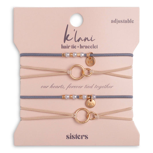 "Sisters" Gold and Pearl Shareable Hair Tie Bracelet Set