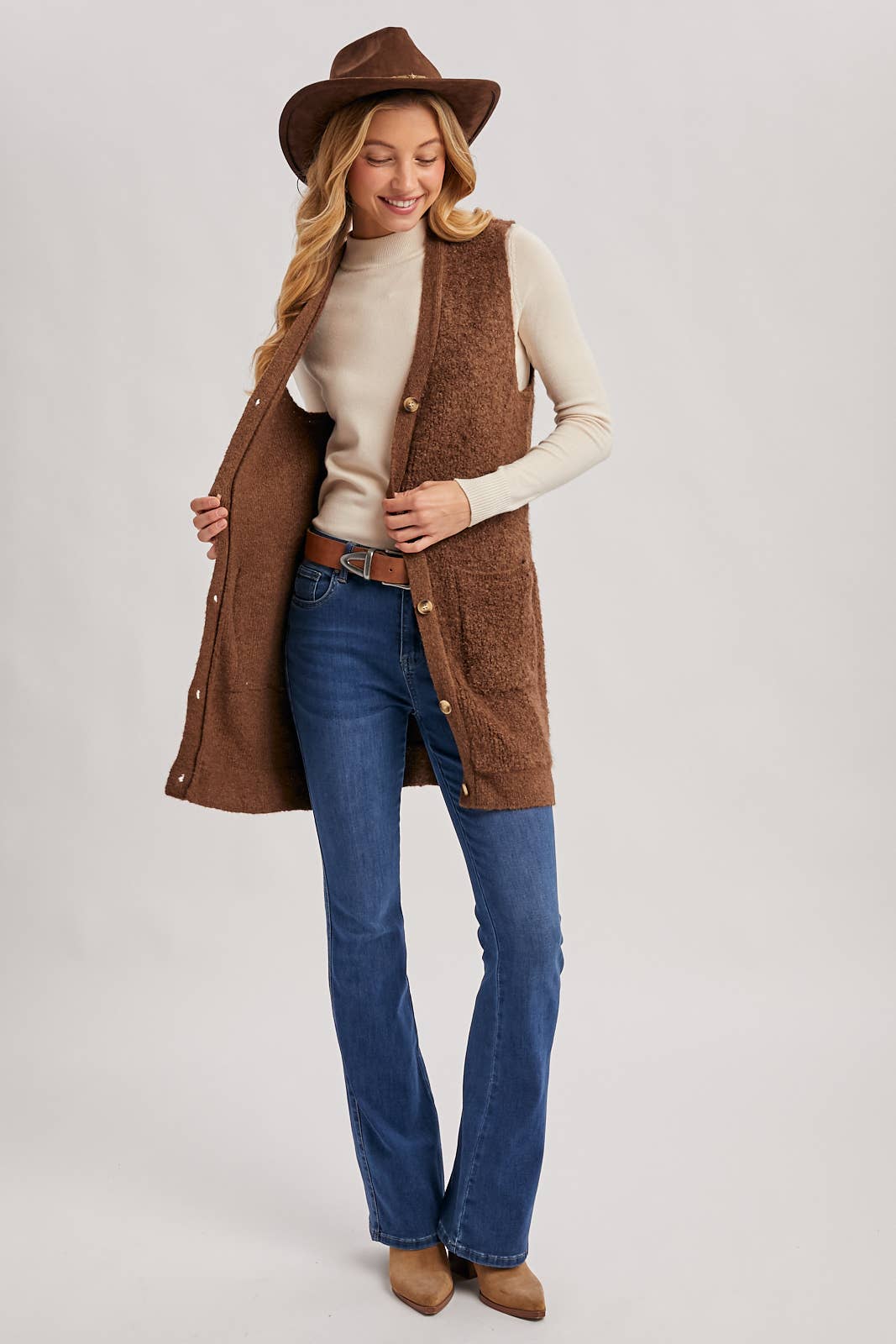 Teddy Knit Long Lined Vest